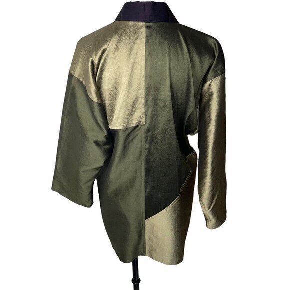 Mekong River Textiles Womens Kimono Jacket Size S Green Fair Trade Ikat Collar - Picture 4 of 9